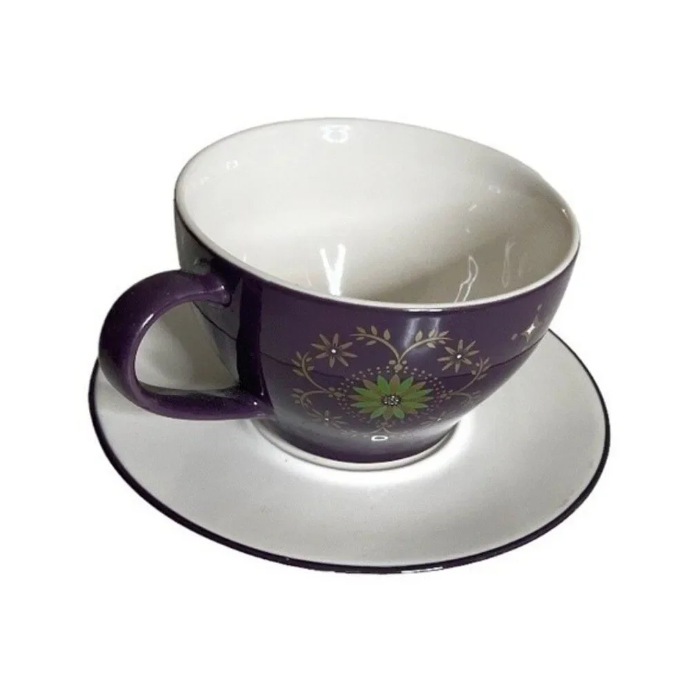 STARBUCKS Cup and Saucer Holiday 2006 Set Purple White
